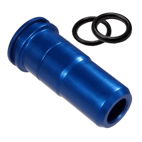 Precision airsoft air nozzle for improved compression AEG gearbox