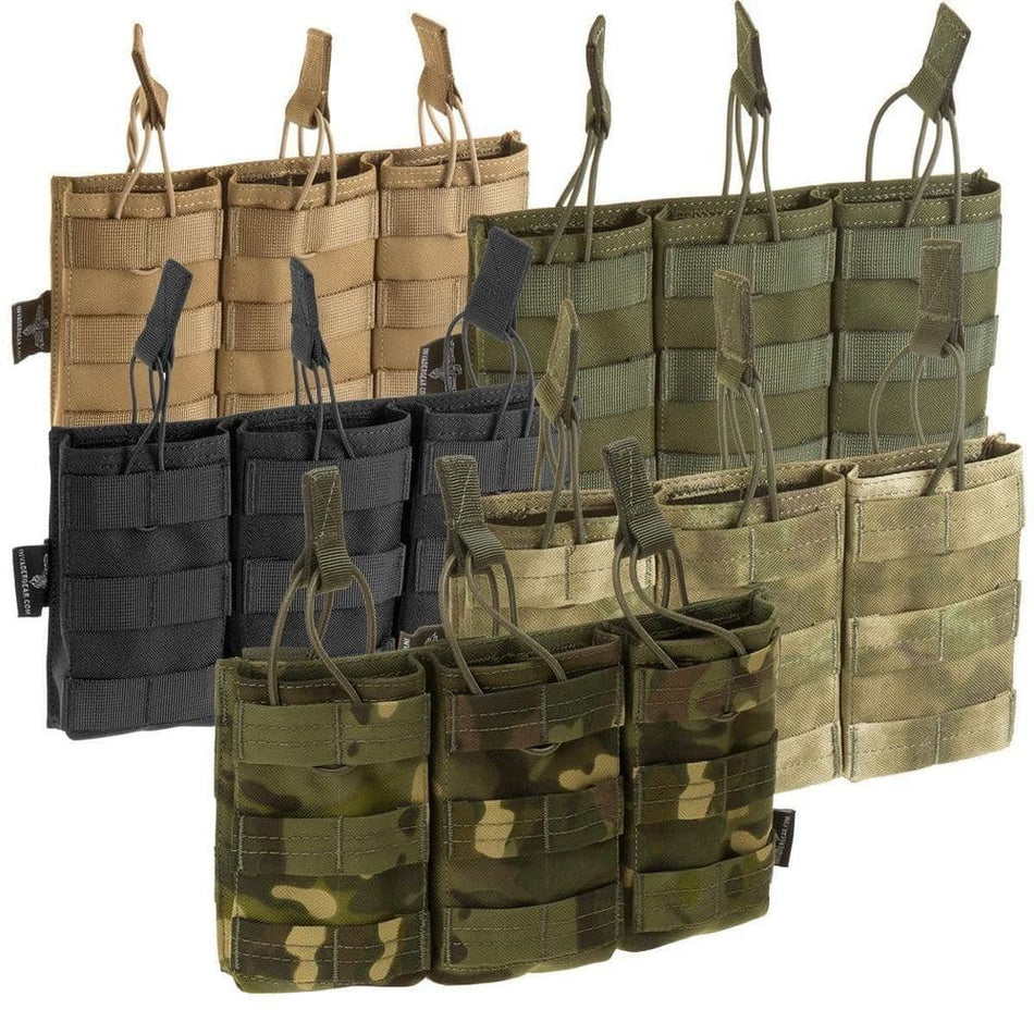 Rifle and SMG magazine pouches mounted on MOLLE plate carrier