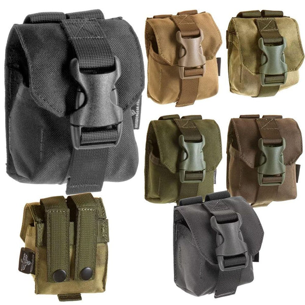 Tactical grenade pouch attached to MOLLE vest for airsoft use