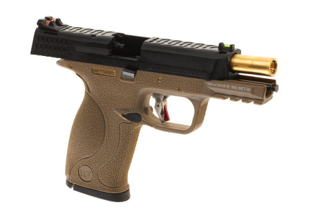 WE WET-05 Airsoft Pistol GBB Tan Frame Black Slide Gold Barrel
