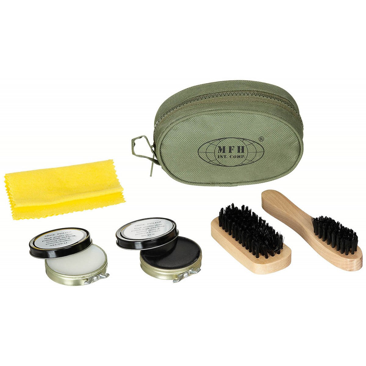 MFH Shoe Boot Polish Cleaning Kit 2 Brushes 2 Shoe Polish