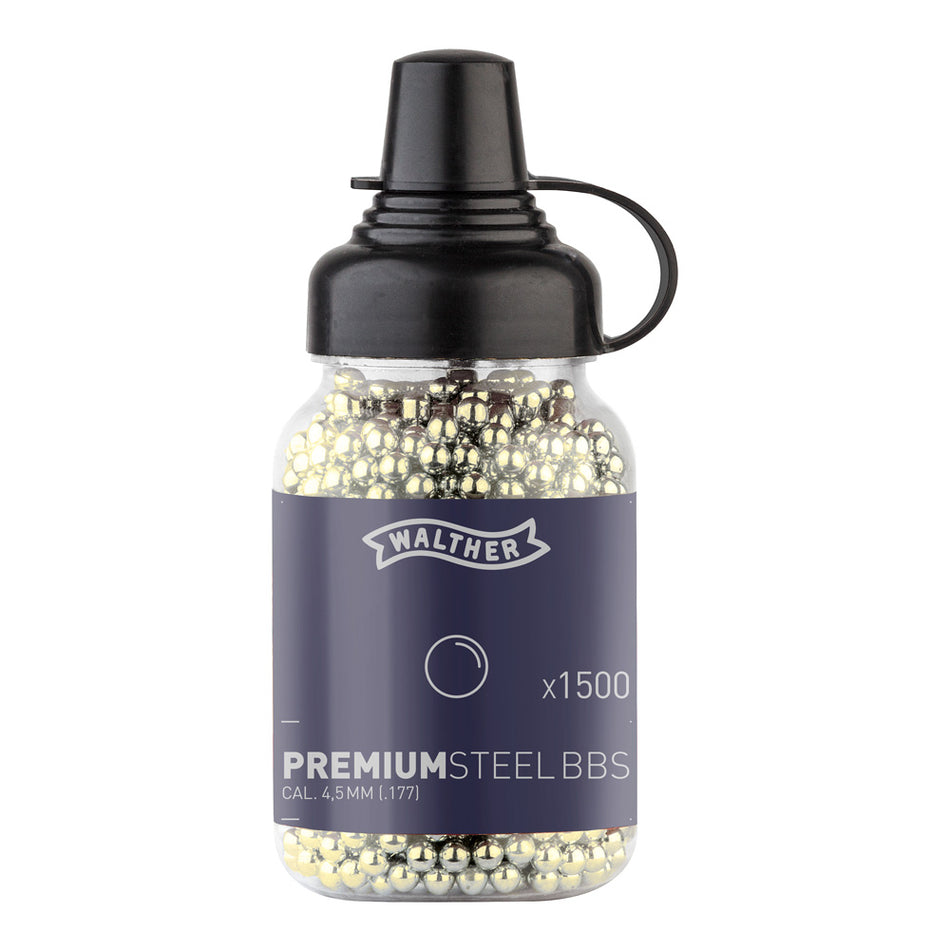 Walther Premium Airgun Steel BBs 4.5 mm .177 0.36g Gold 1500 Bottle