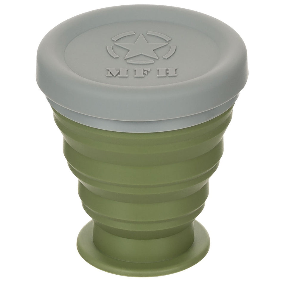 MFH Folding Cup With Lid Silicone OD Green 200ml