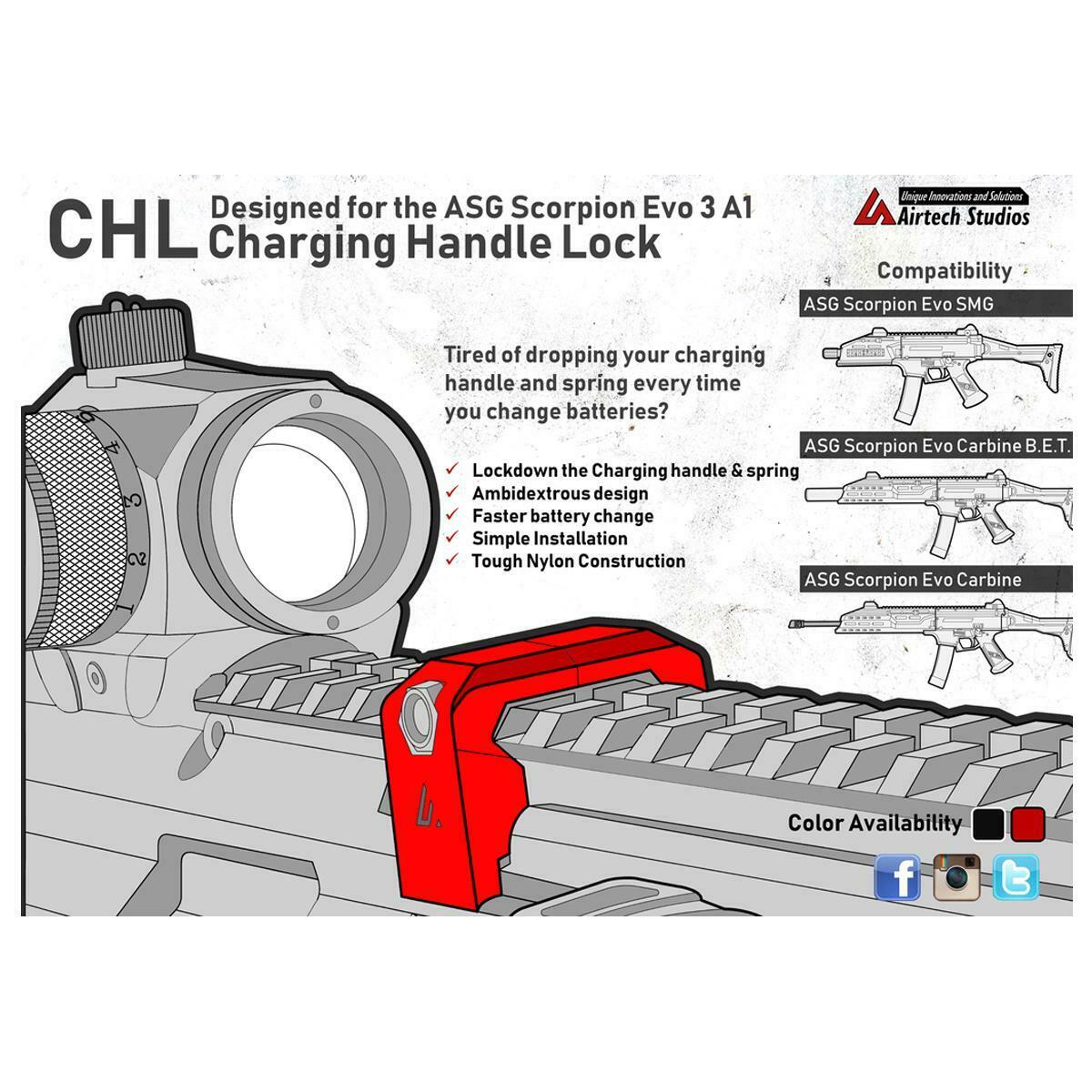 Airtech Airsoft Scorpion Evo 3 A1 Charging Handle Lock Black 