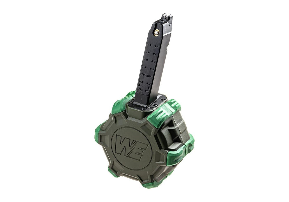 WE Airsoft EU17 / 18  Pistol Drum Magazine Green Gas 350rd 6mm