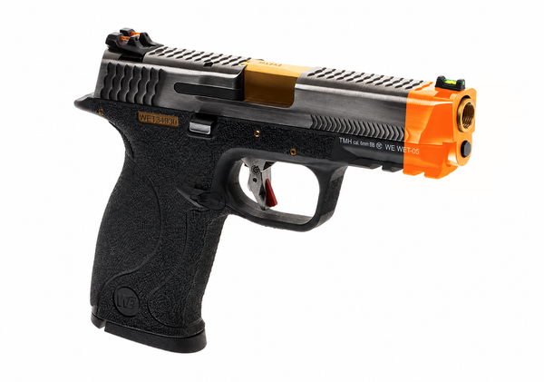 WE WET-05 Airsoft Pistol GBB Black Frame Silver Slide Gold Barrel